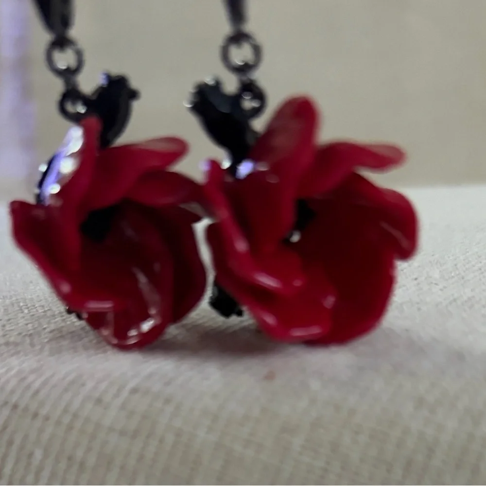Red Floral Drop Earrings - Women Jewelry - Picture 4 of 4
